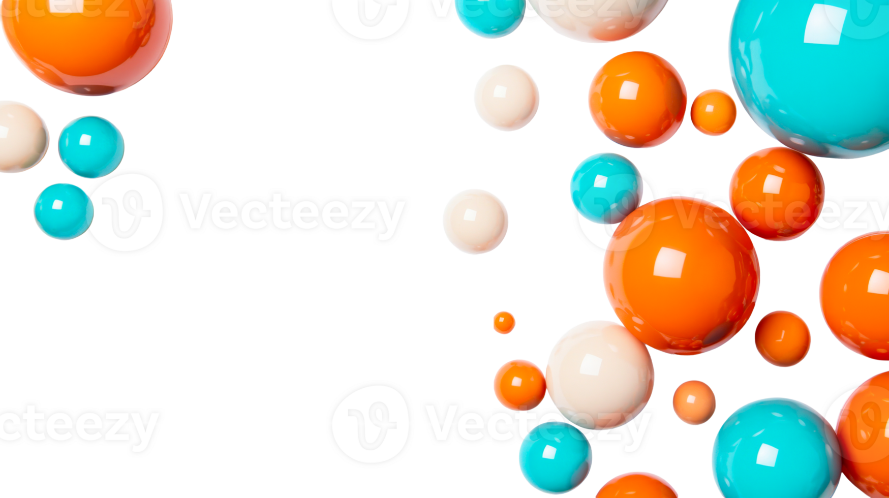 Spheres of orange, blue, and white scatter beautifully in space, cut out transparent png