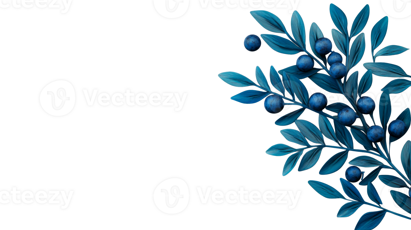 Blue leaf branches and berries illustration, isolated element, cut out transparent png