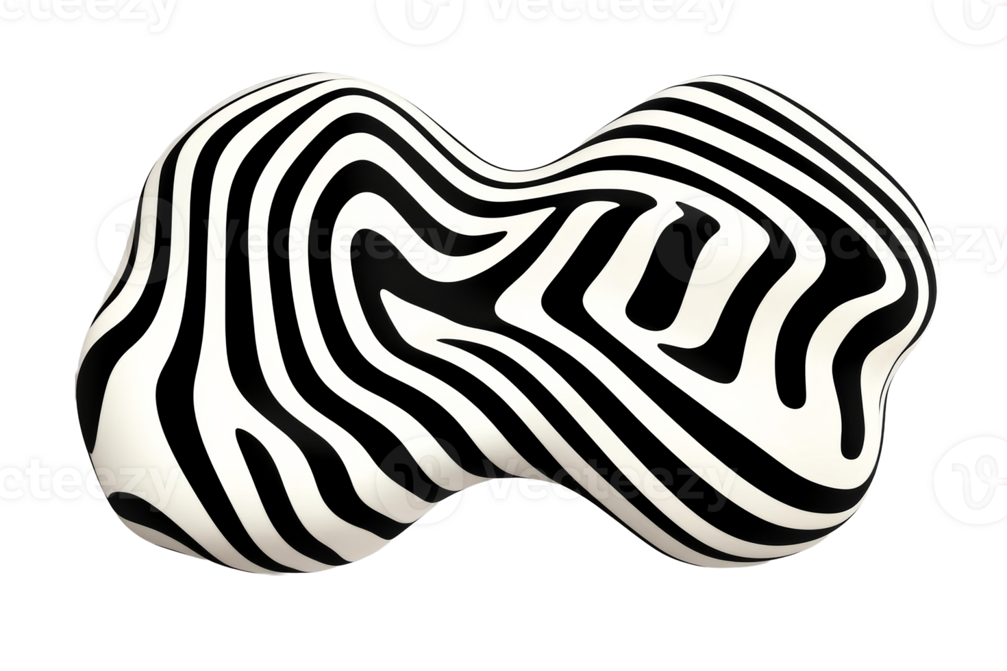 Abstract fluid shape with zebra pattern, cut out transparent png