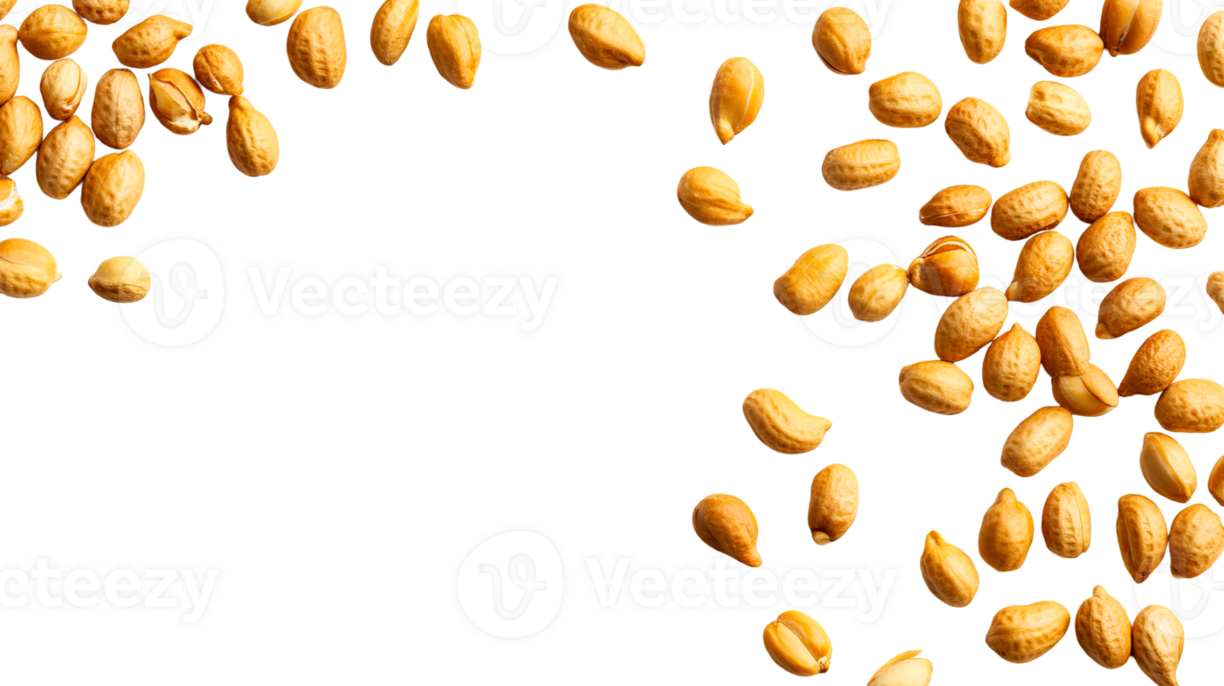 Golden roasted peanuts on black backdrop for food, cut out transparent png