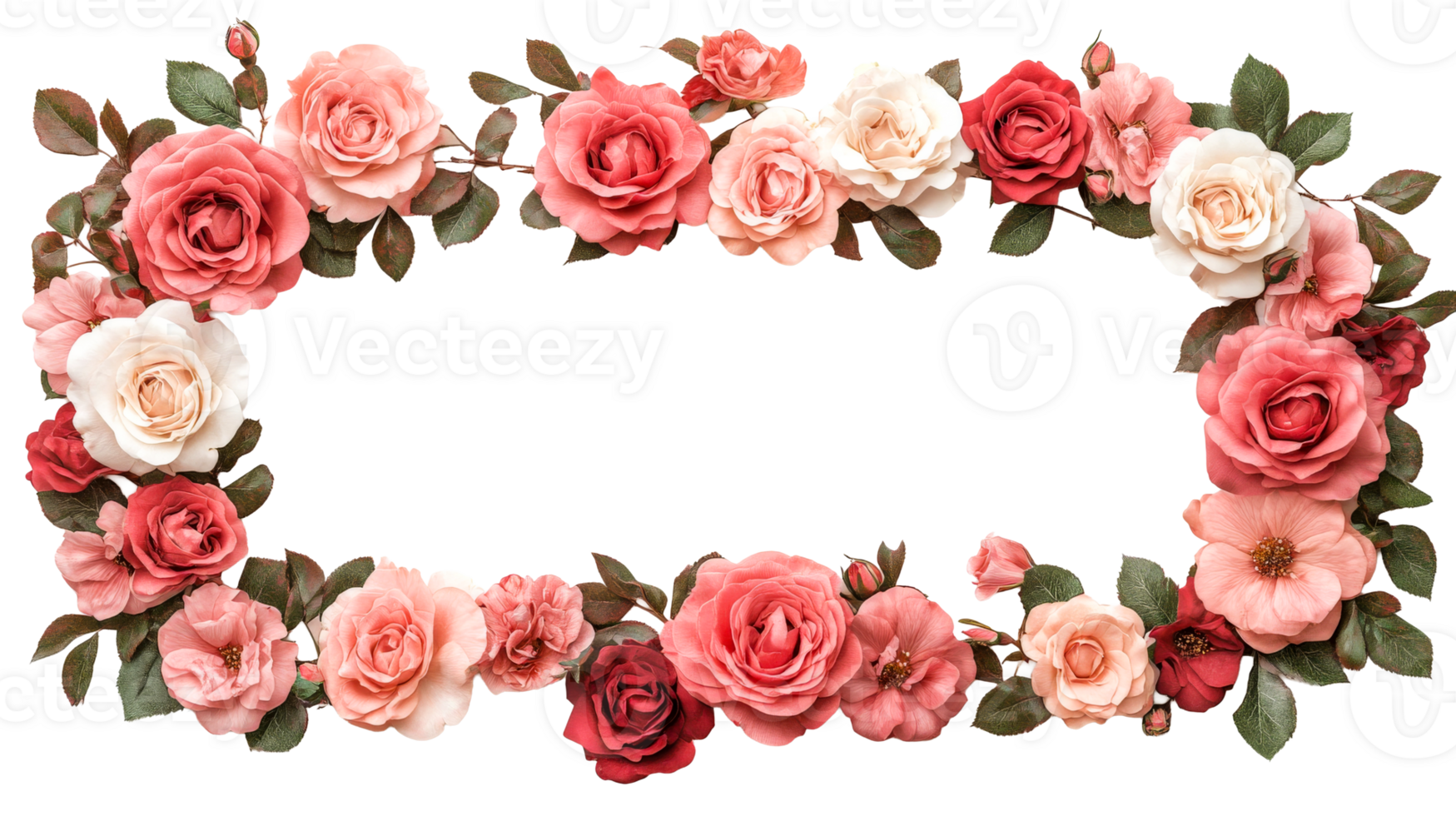Floral arrangement of roses, background, frame, invitation, design, cut out transparent png