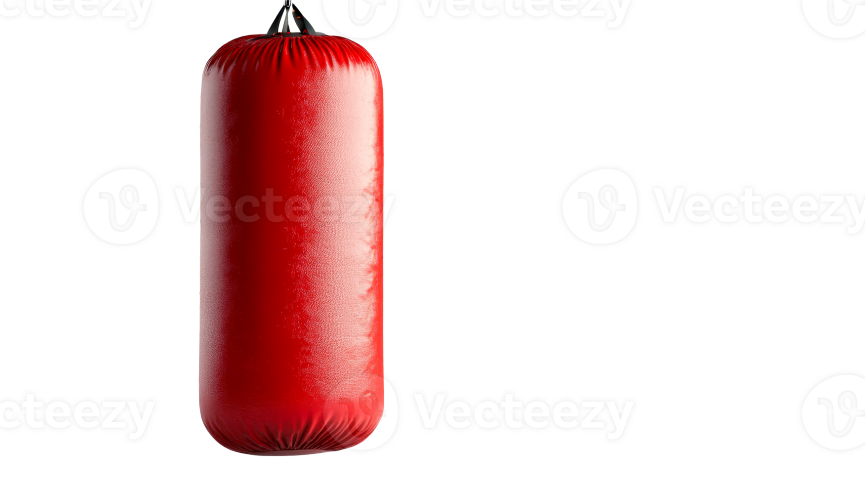 Red leather punching bag for boxing in training, cut out transparent png