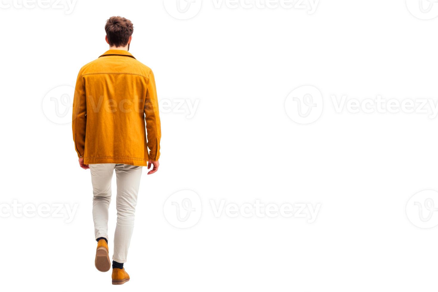 Rear View Person Walking in Yellow Jacket, cut out transparent png