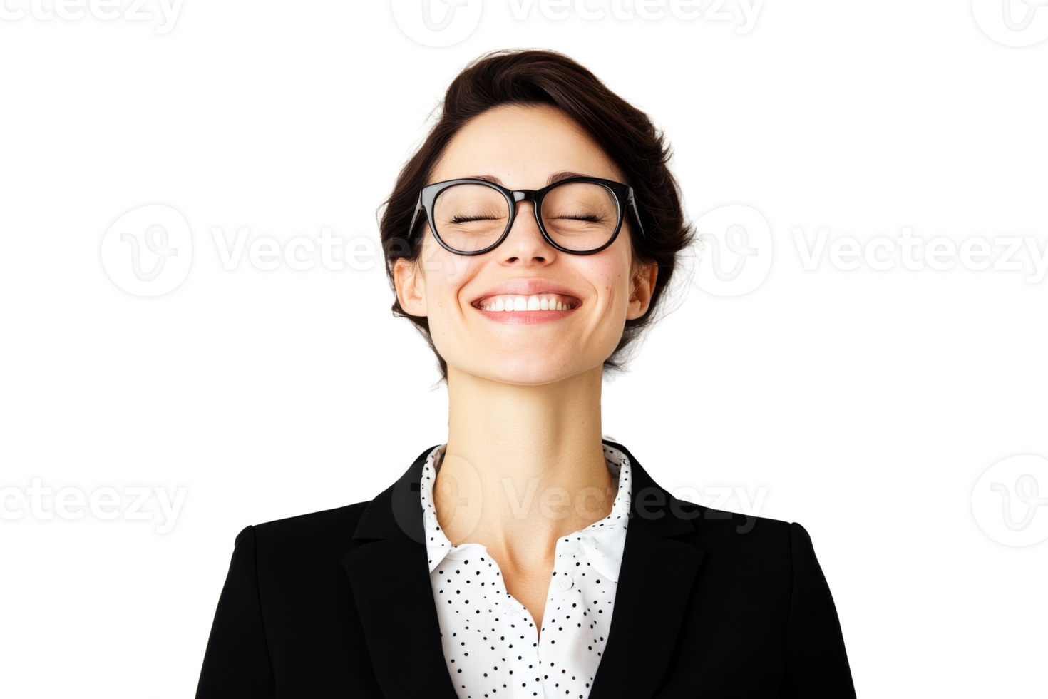 Smiling brunette woman in glasses, wearing a business suit, cut out transparent png