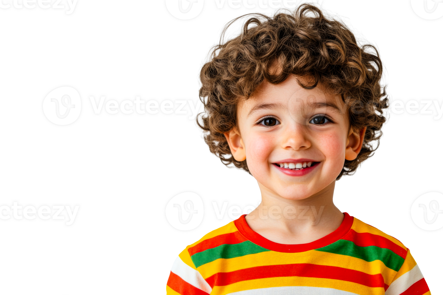 Cute smiling child portrait with curly hair, isolated, cut out transparent png