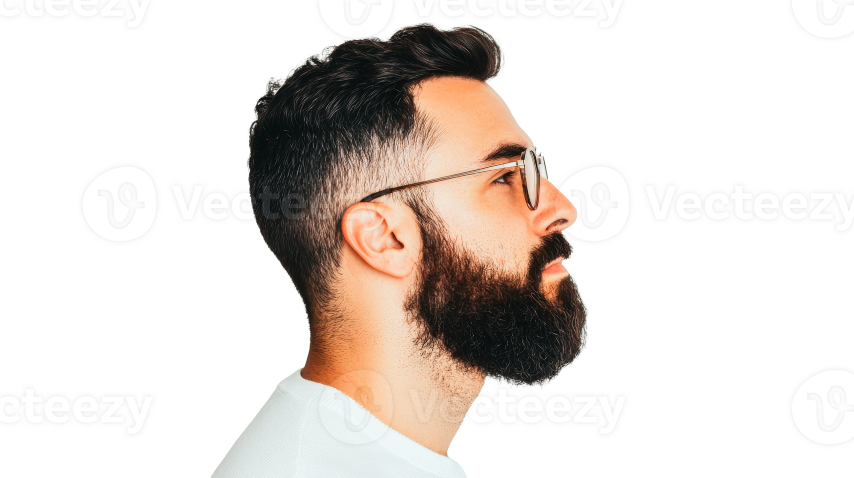 Handsome bearded man wearing glasses in profile, cut out transparent png