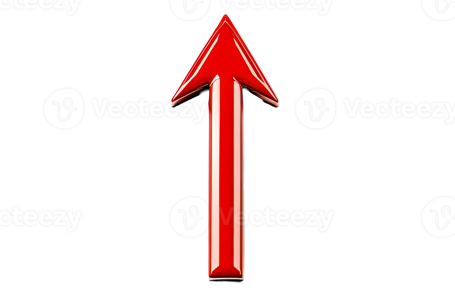Shiny red arrow points up, metallic effect, way forward, cut out transparent png