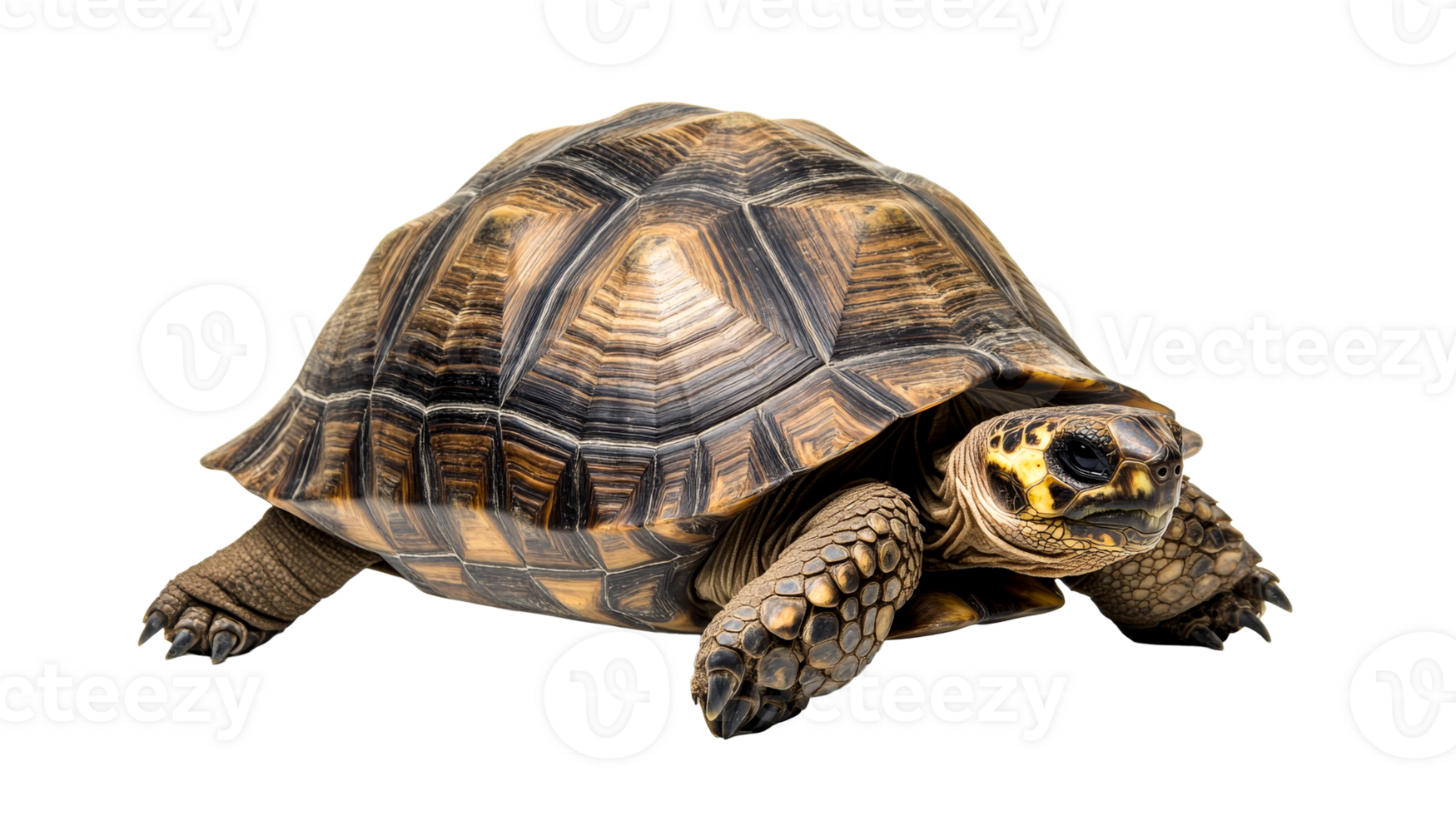 Radiated tortoise with intricate shell pattern, cut out transparent png