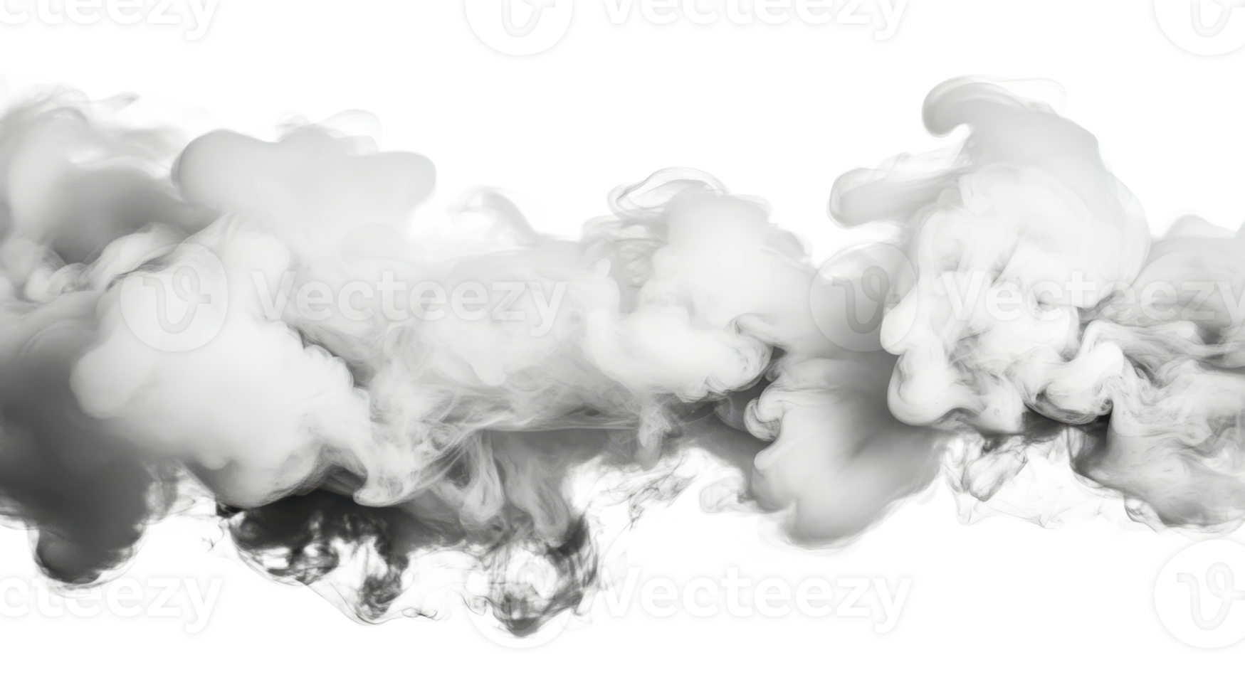 White smoke billows on a black background, flowing movement, cut out transparent png