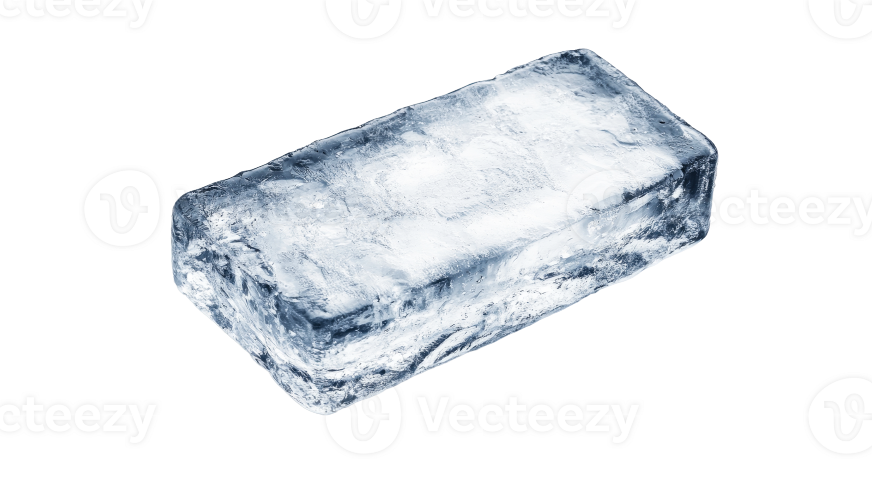 Frozen rectangular ice brick on a black background, cut out transparent png
