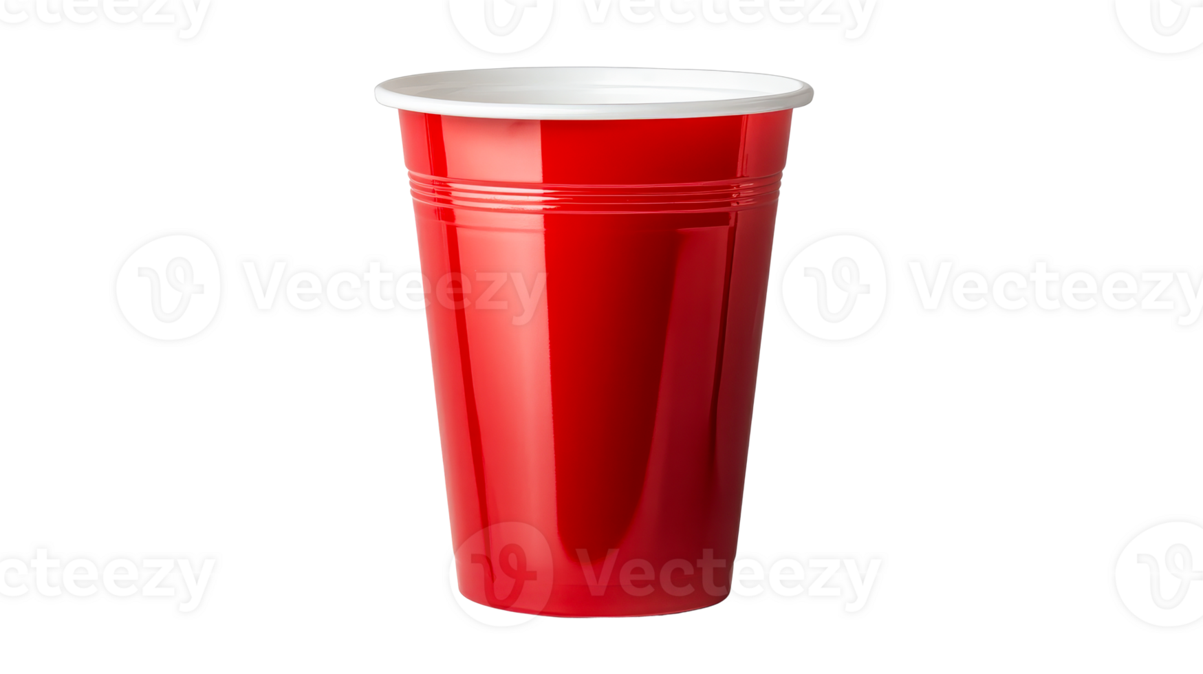 Red plastic cup with white trim, isolated on black, cut out transparent png