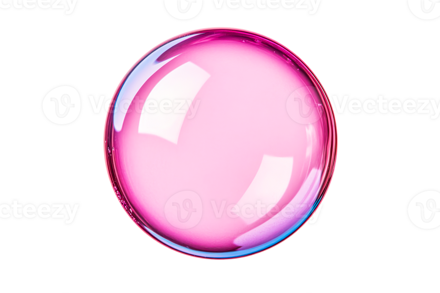 Glossy pink bubble with reflections and iridescent colors, cut out transparent png