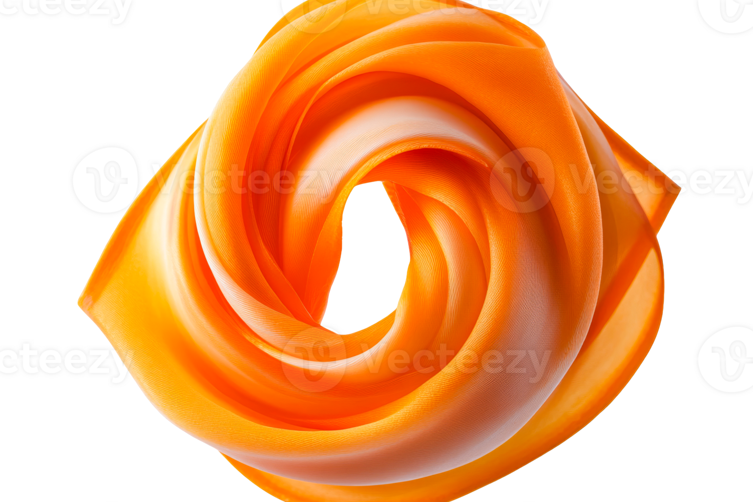 Abstract folded orange fabric scarf with a light background, cut out transparent png