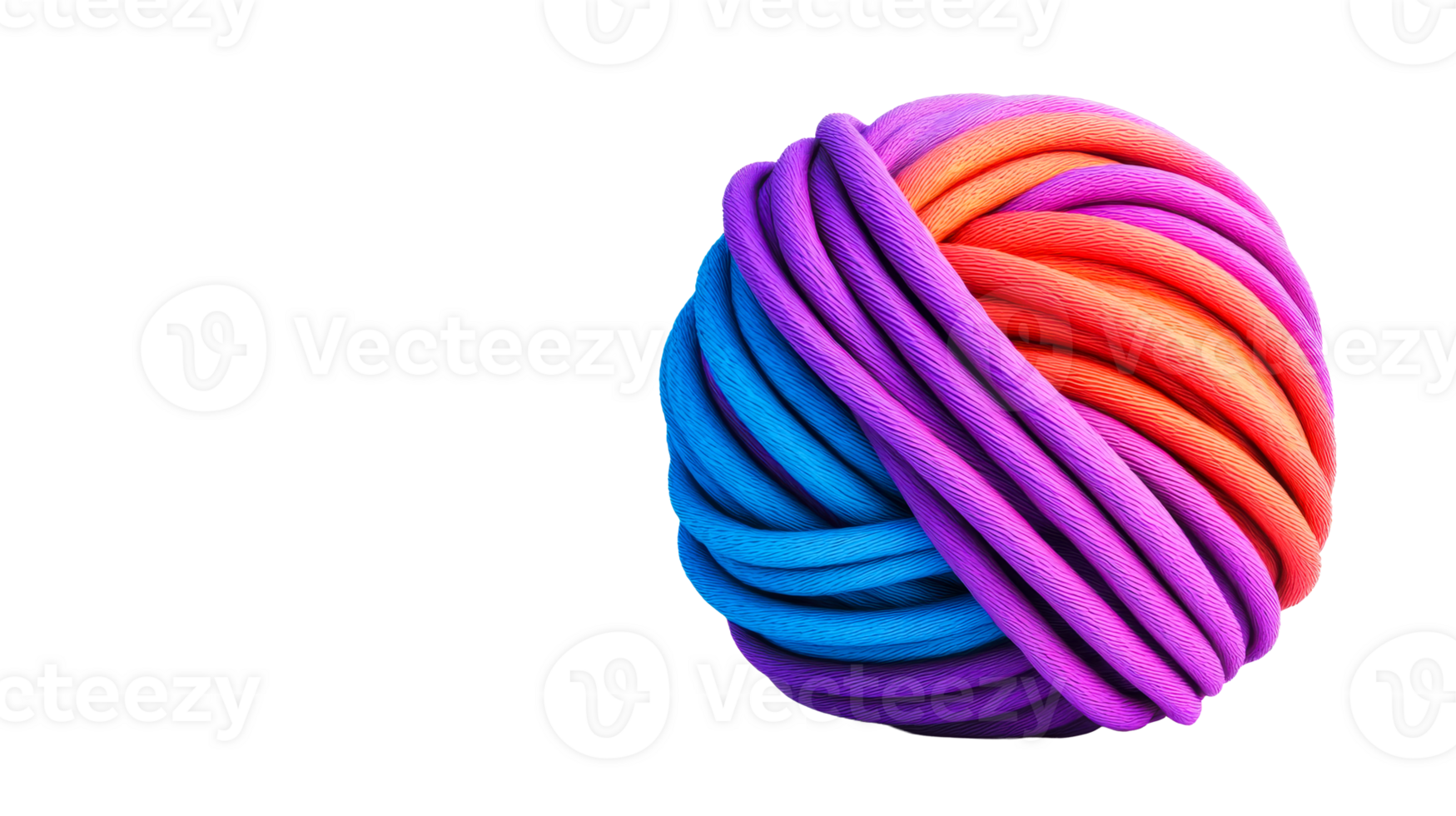 Colorful rope ball in blue purple and red tones, cut out transparent png