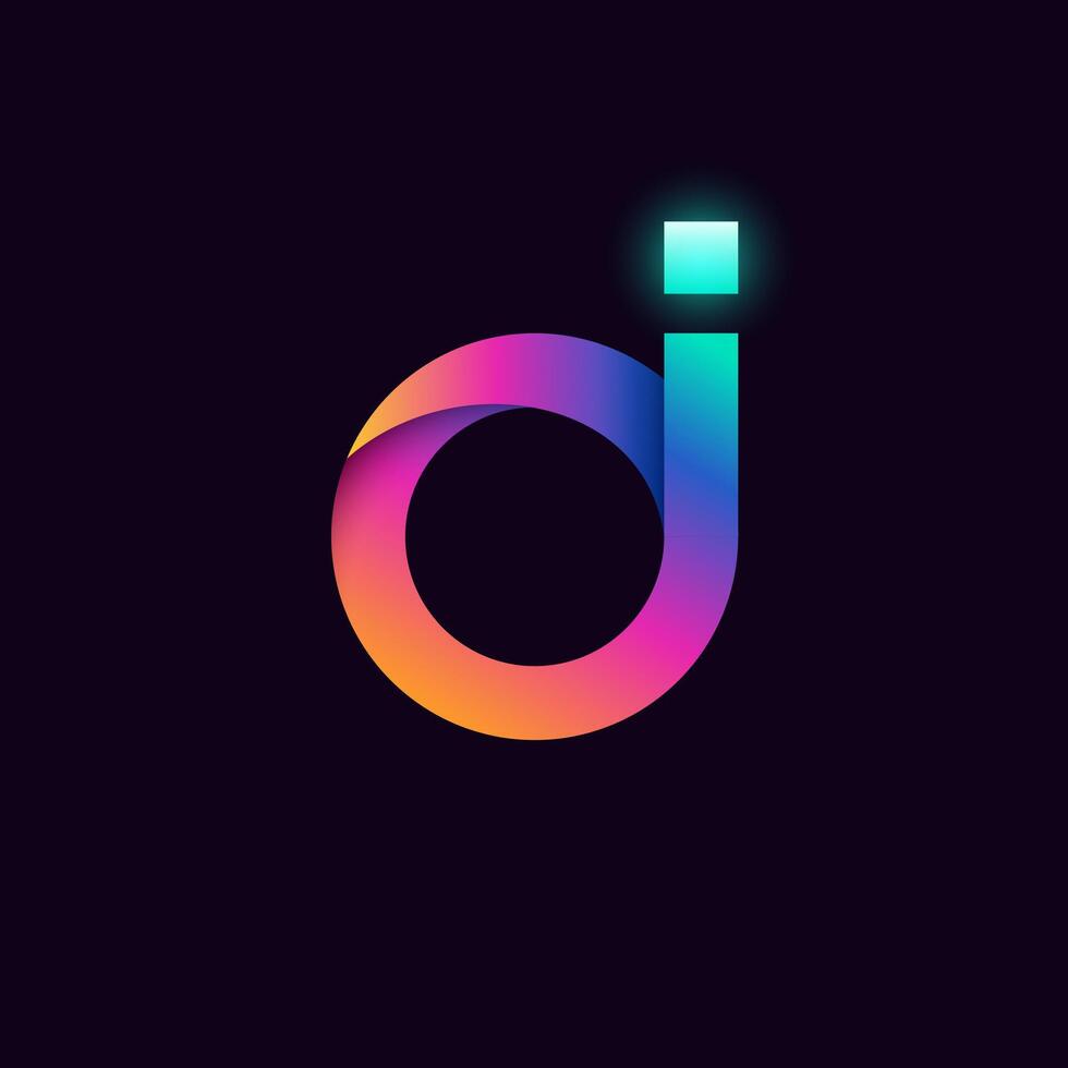 Rounded curved logo of artificial intelligence AI, in the form of initial lowercase letter a, with colorful gradient isolated on dark background. 3D illustration. vector