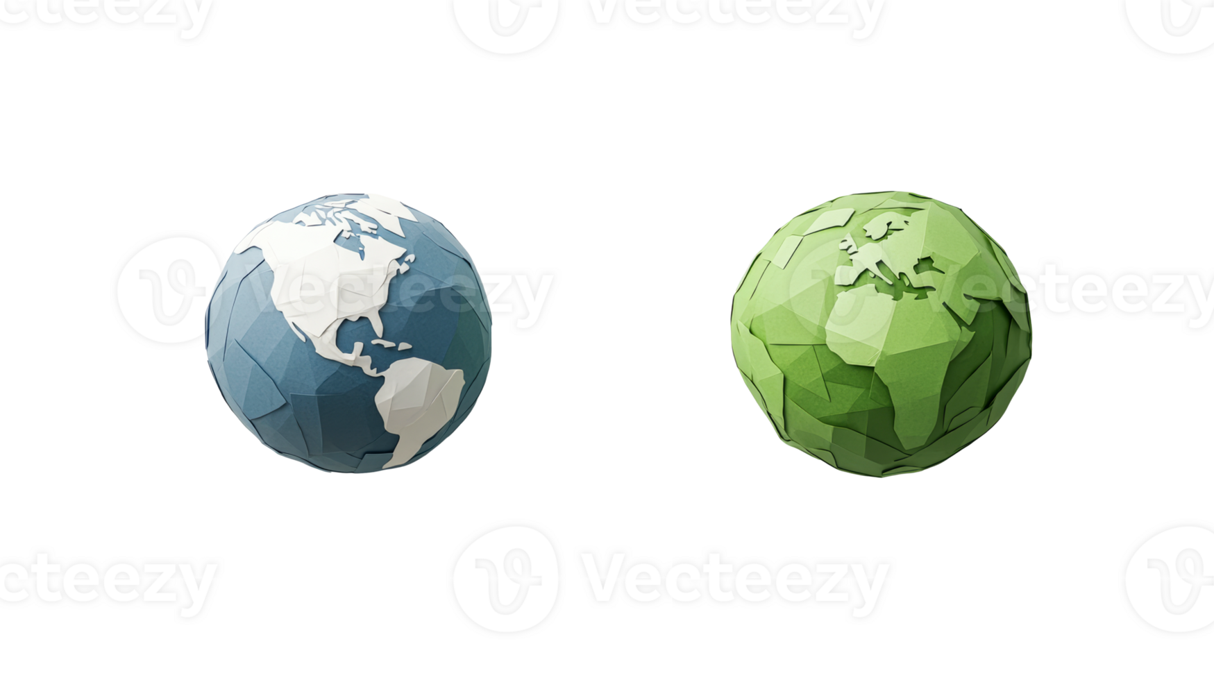 Low poly world globe, paper craft, continents, isolated, cut out transparent png