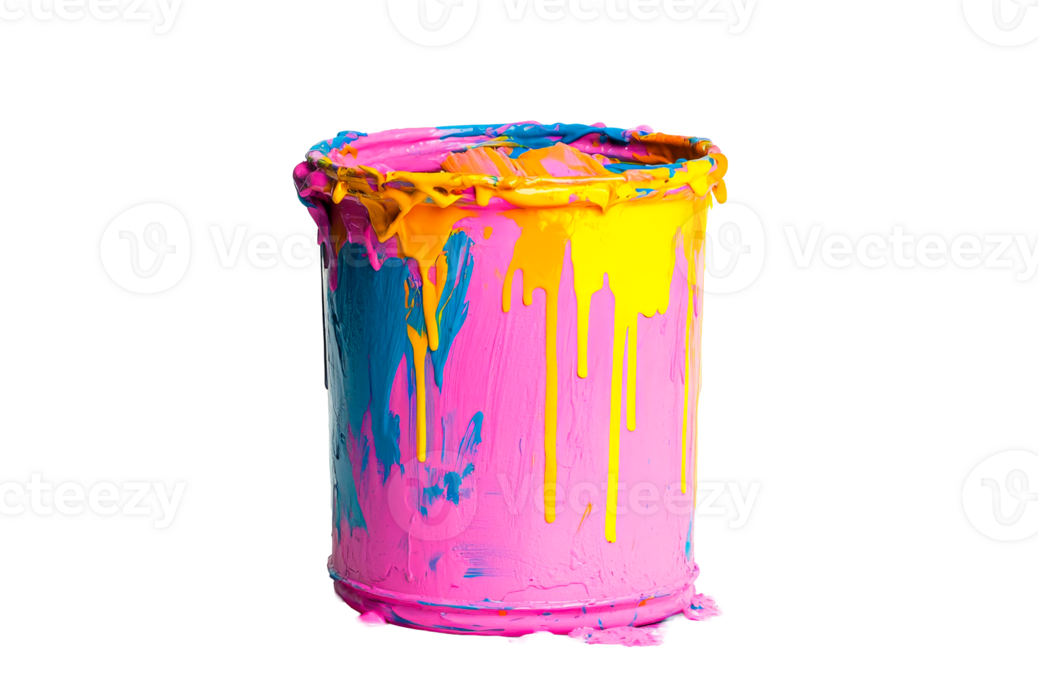Paint can with vibrant colors, drips and thick layers, cut out transparent png