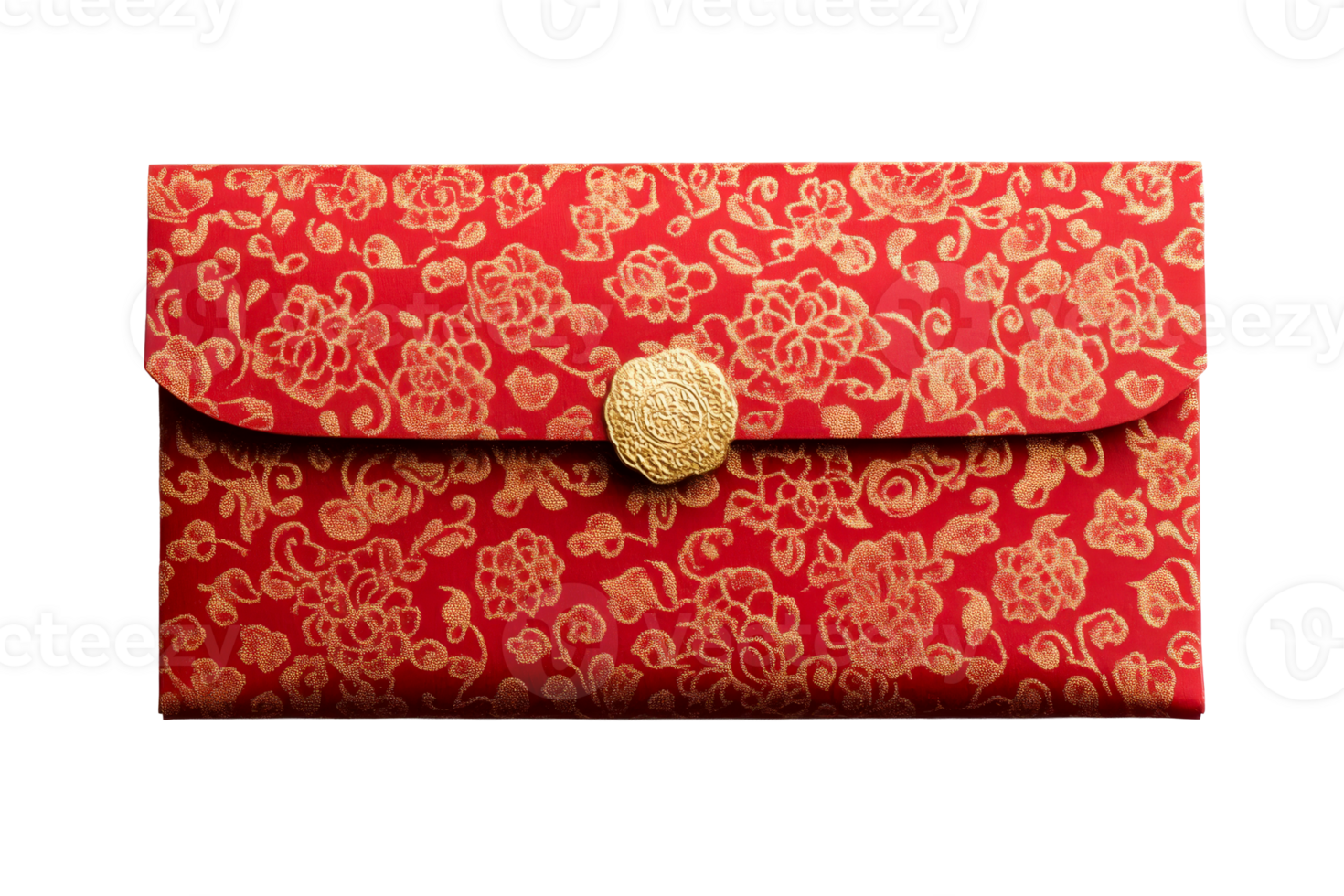 Red floral envelope with gold clasp, cut out transparent png