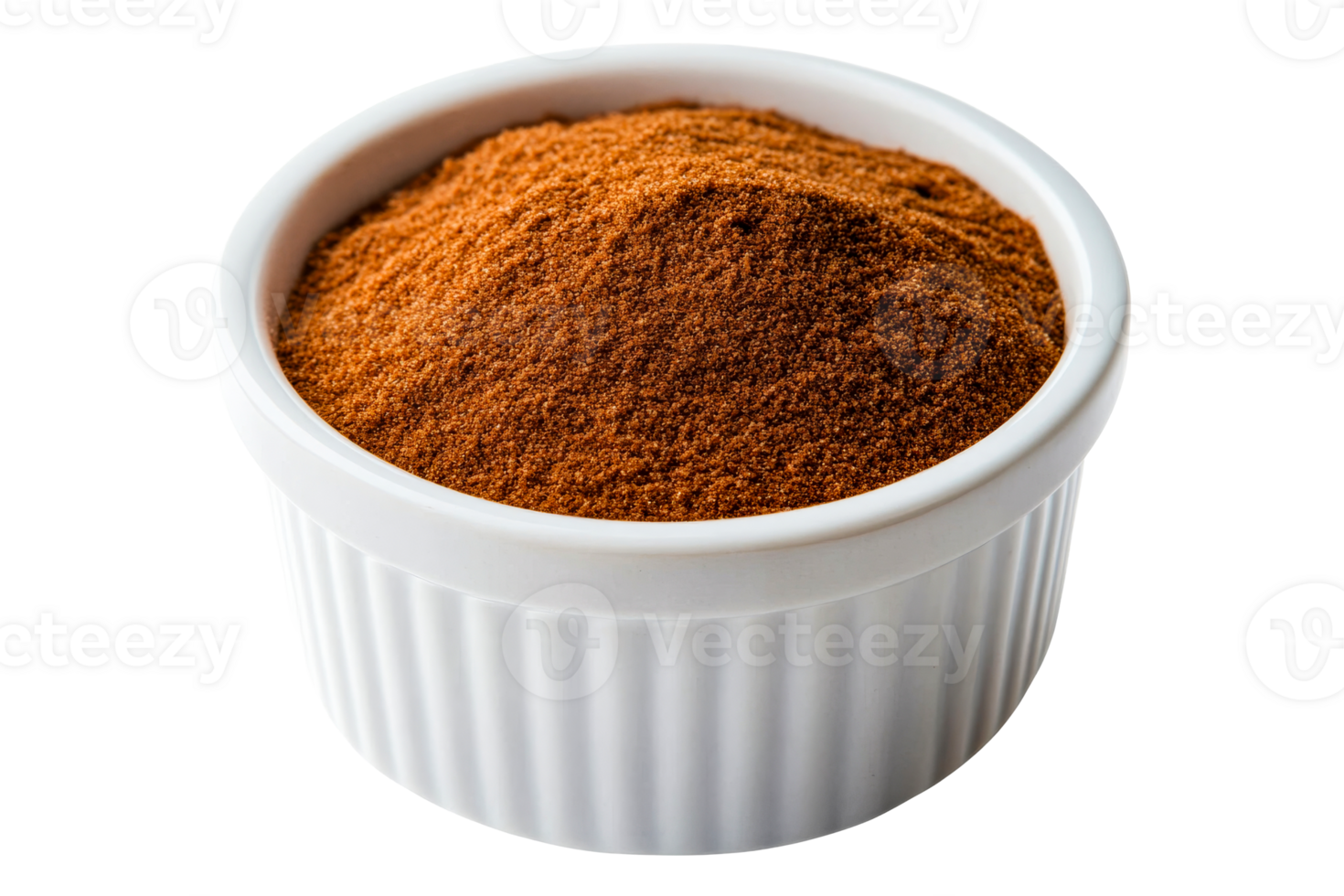 Aromatic brown powder in a white bowl, cut out transparent png