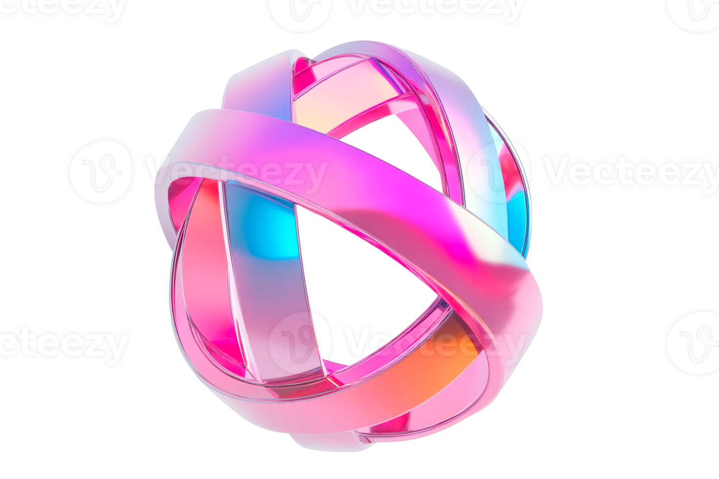 Luminous iridescent torus knot form, abstract figure, cut out transparent png