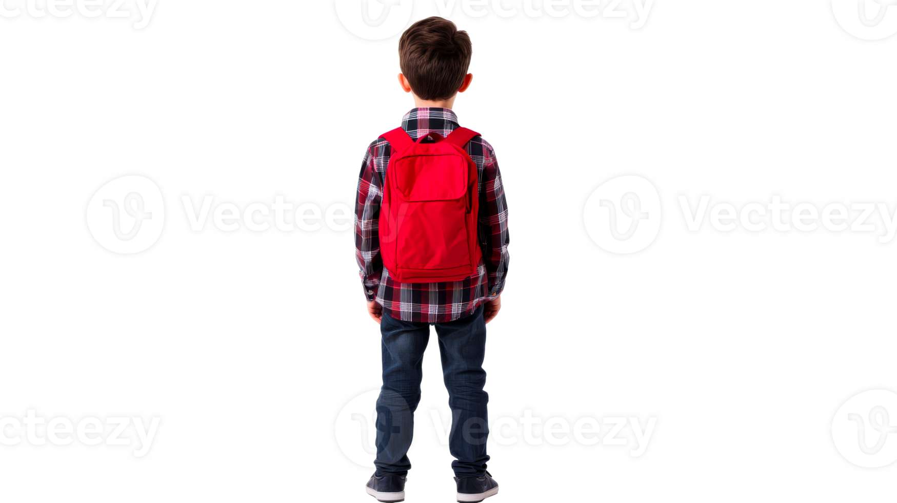 Child with red backpack standing on transparent background png