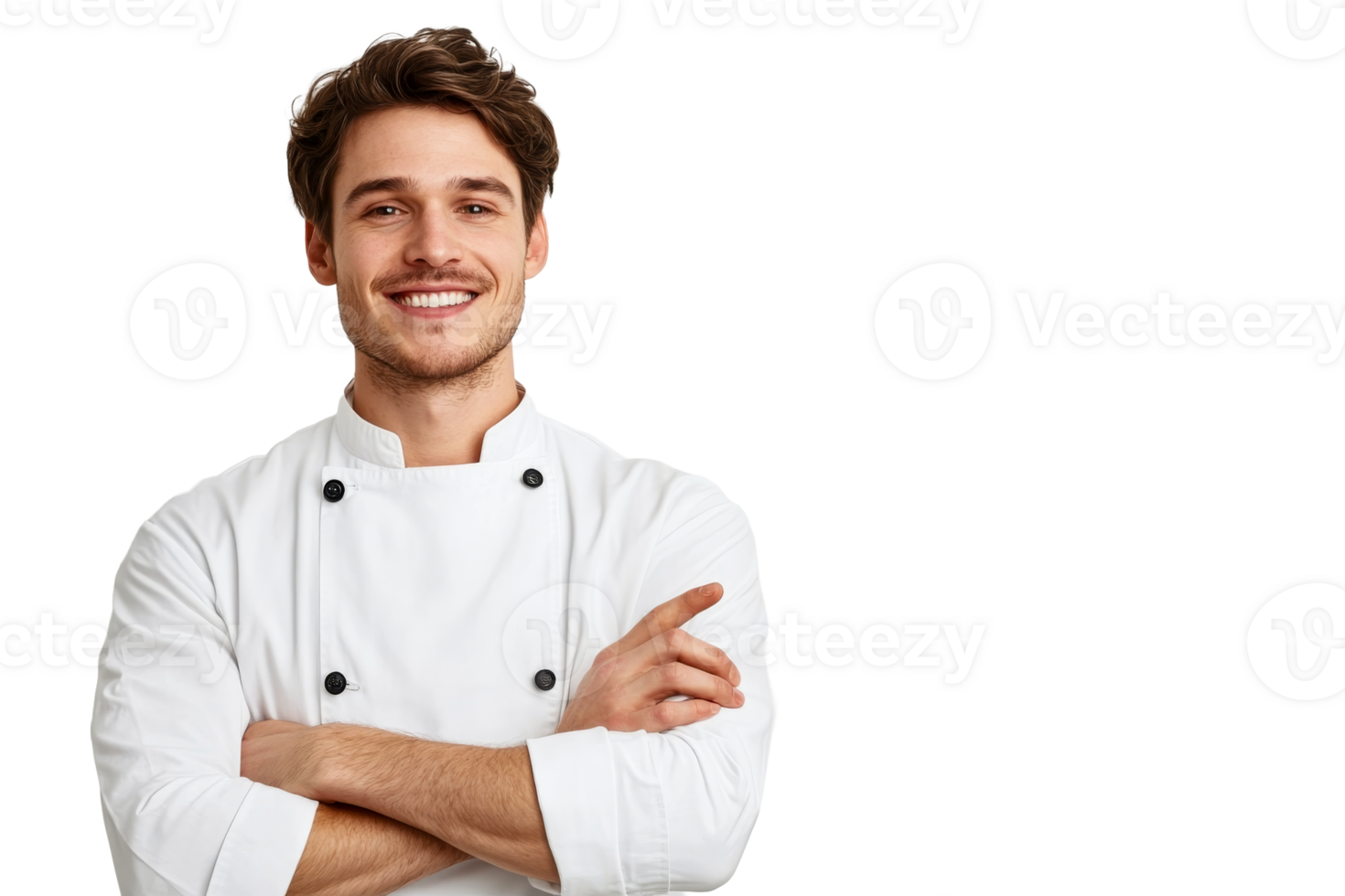 Confident chef standing with arms crossed smiling, cut out transparent png