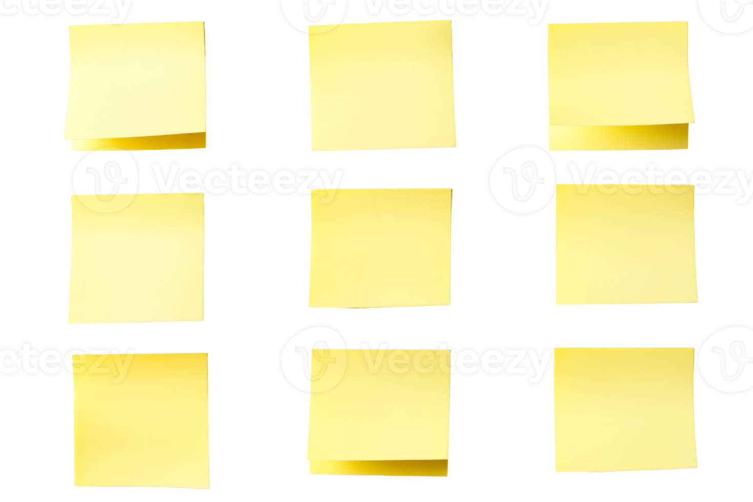 Yellow post-it notes on a black background for reminders , cut out transparent png