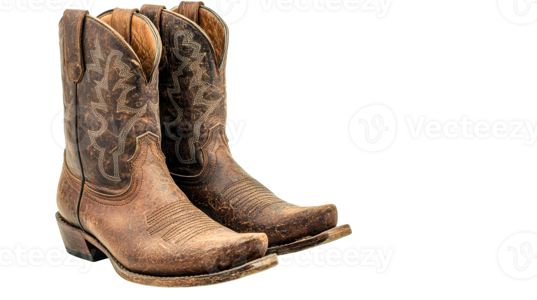 Brown cowboy boots with intricate details on clear background png
