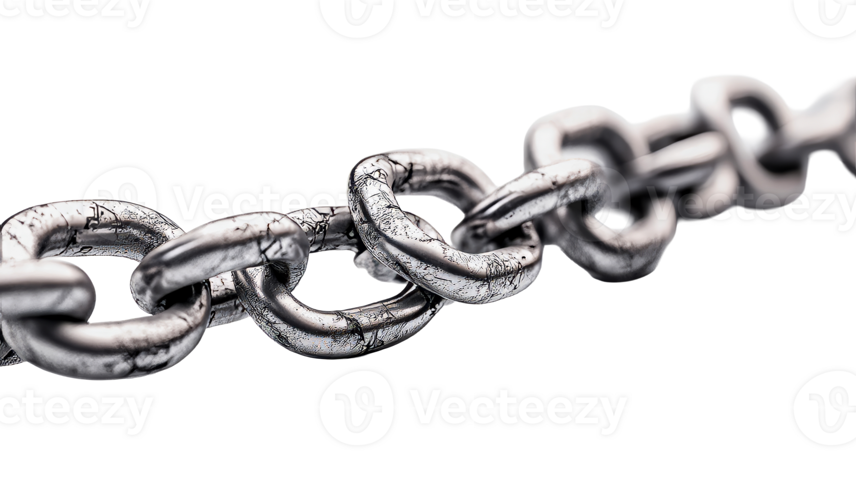 Distressed metallic chain link on transparent background png