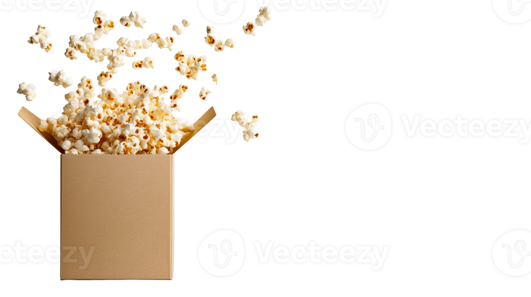 Popcorn bursts from an open box on a transparent background png