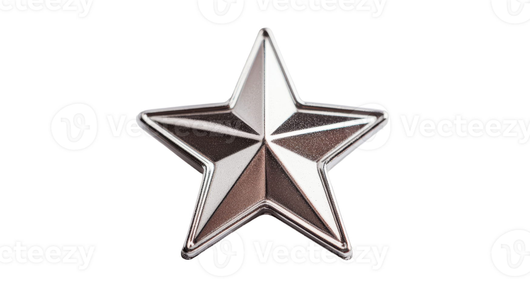 Shiny silver five point star decoration on a transparent background png