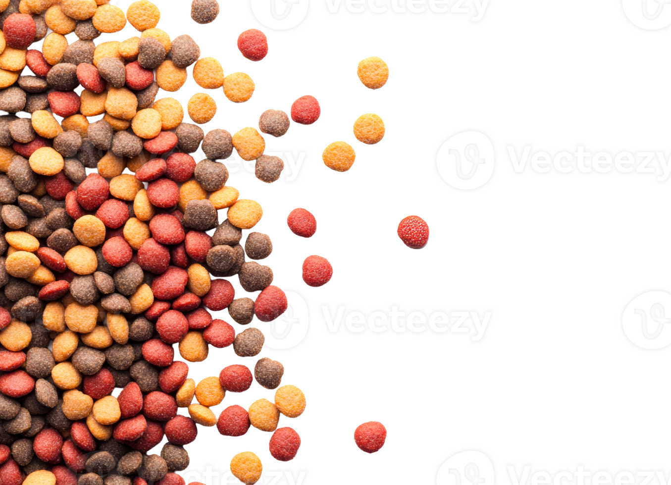 Colorful pet food mix scattered on a transparent background png