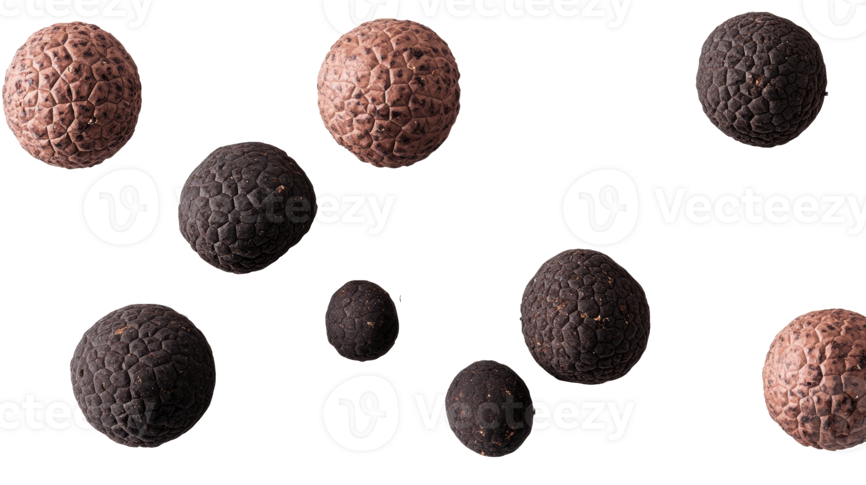 Colorful textured balls floating on a clear background png