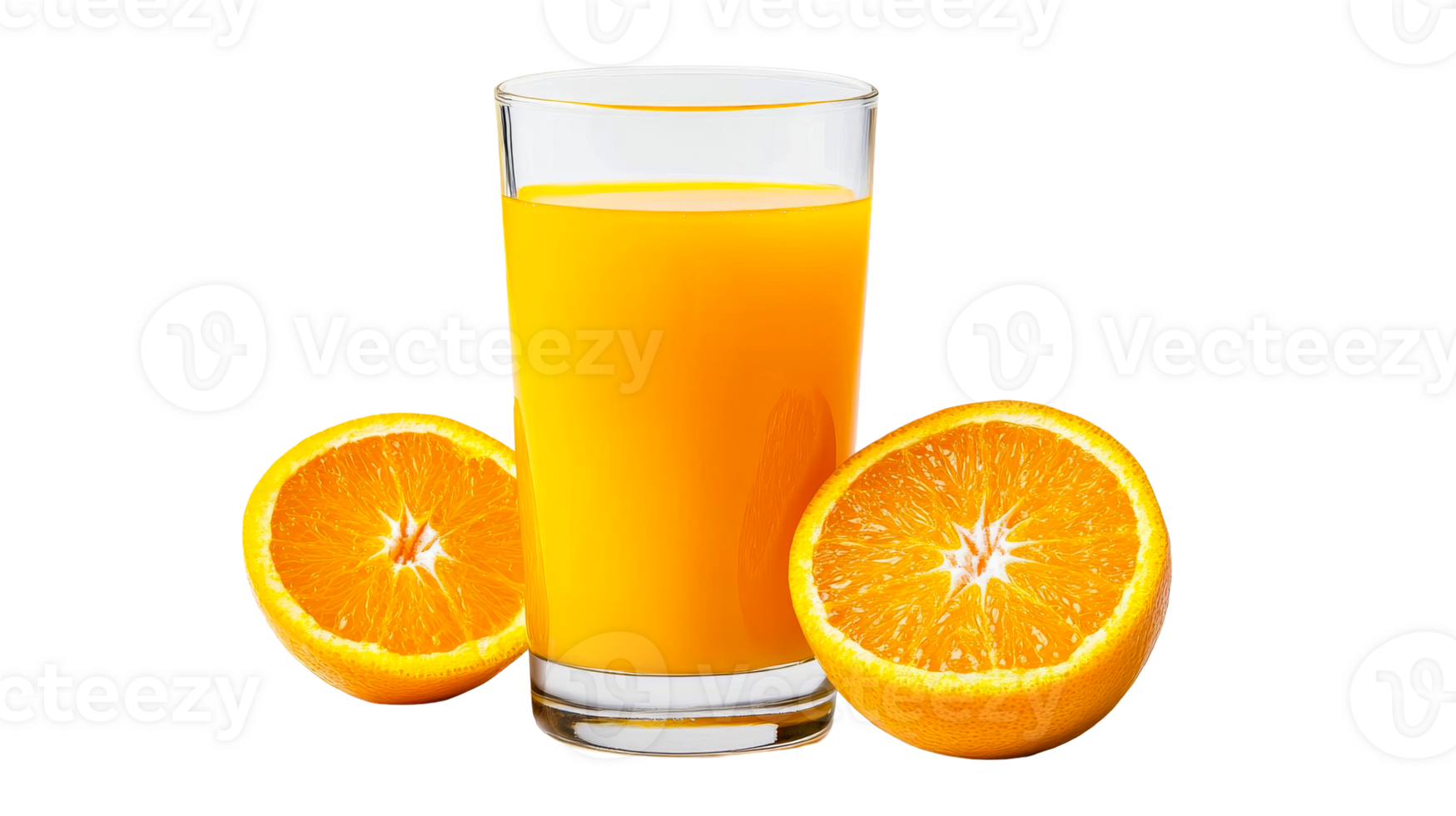 Fresh orange juice with sliced oranges on a transparent background png