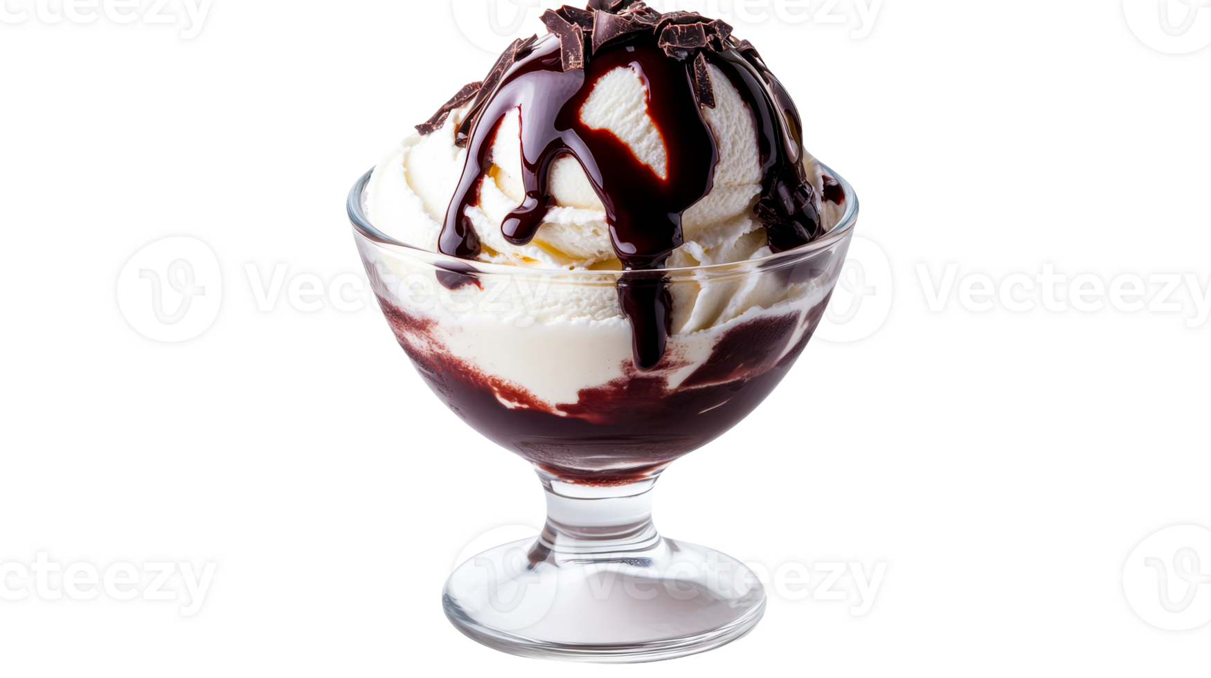 Indulgent dessert with ice cream, chocolate syrup, and toppings png
