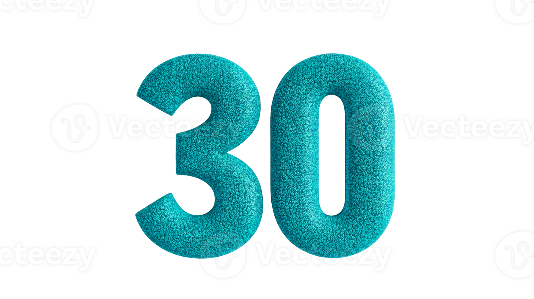 Turquoise number 30 in a playful design on clear background png