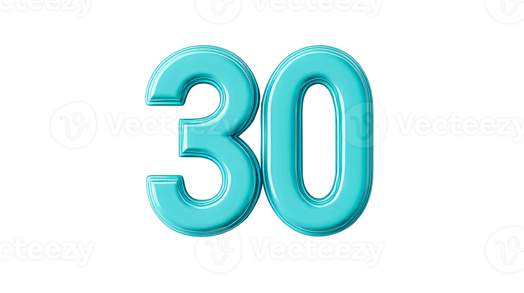 Bright turquoise number thirty on a transparent background png