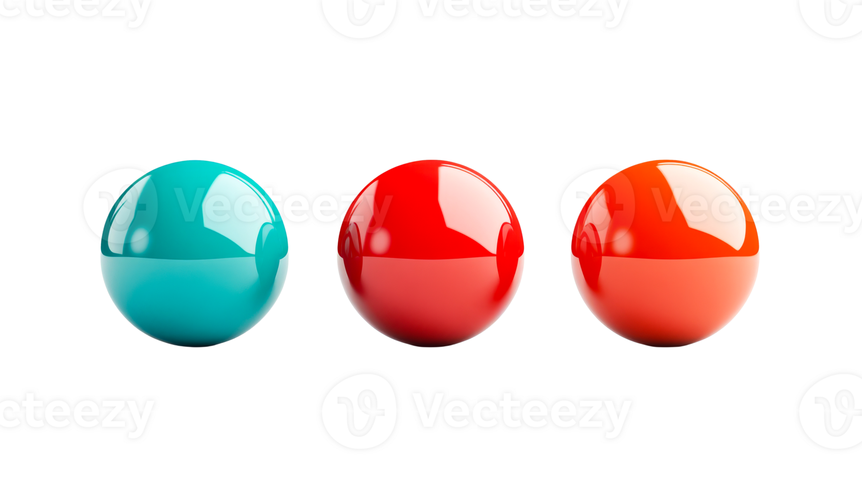 Glossy red, orange, and turquoise transparent spheres png