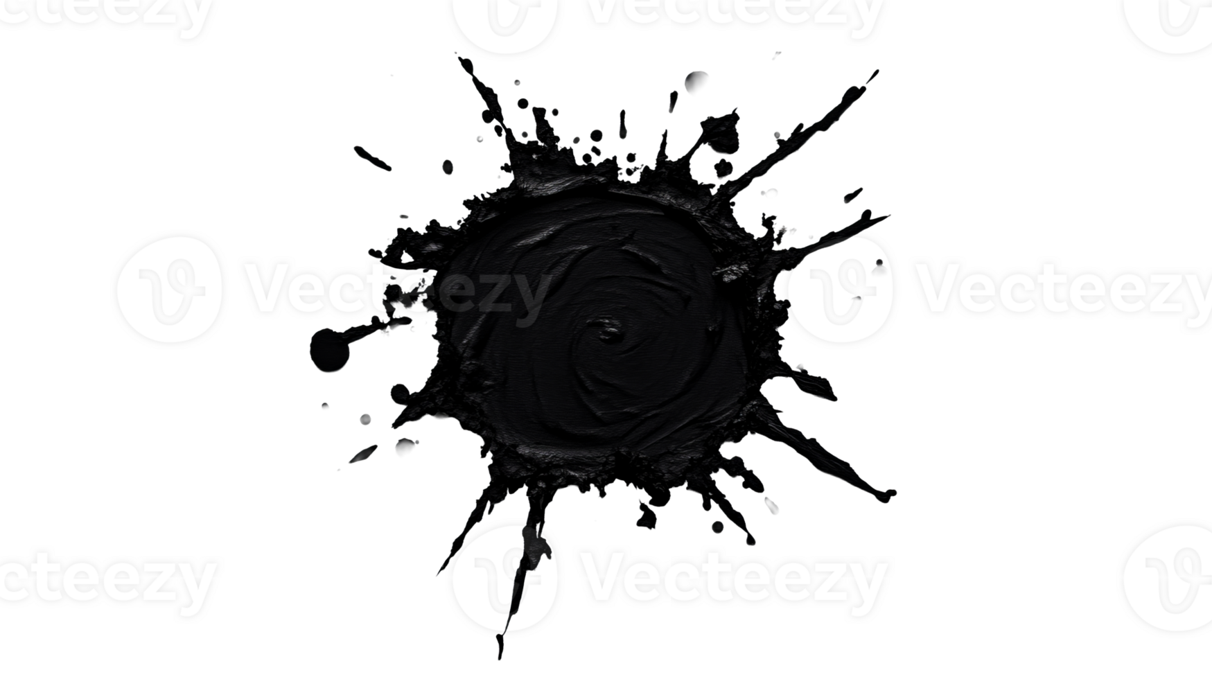 Black paint splash with dynamic drips on transparent background png