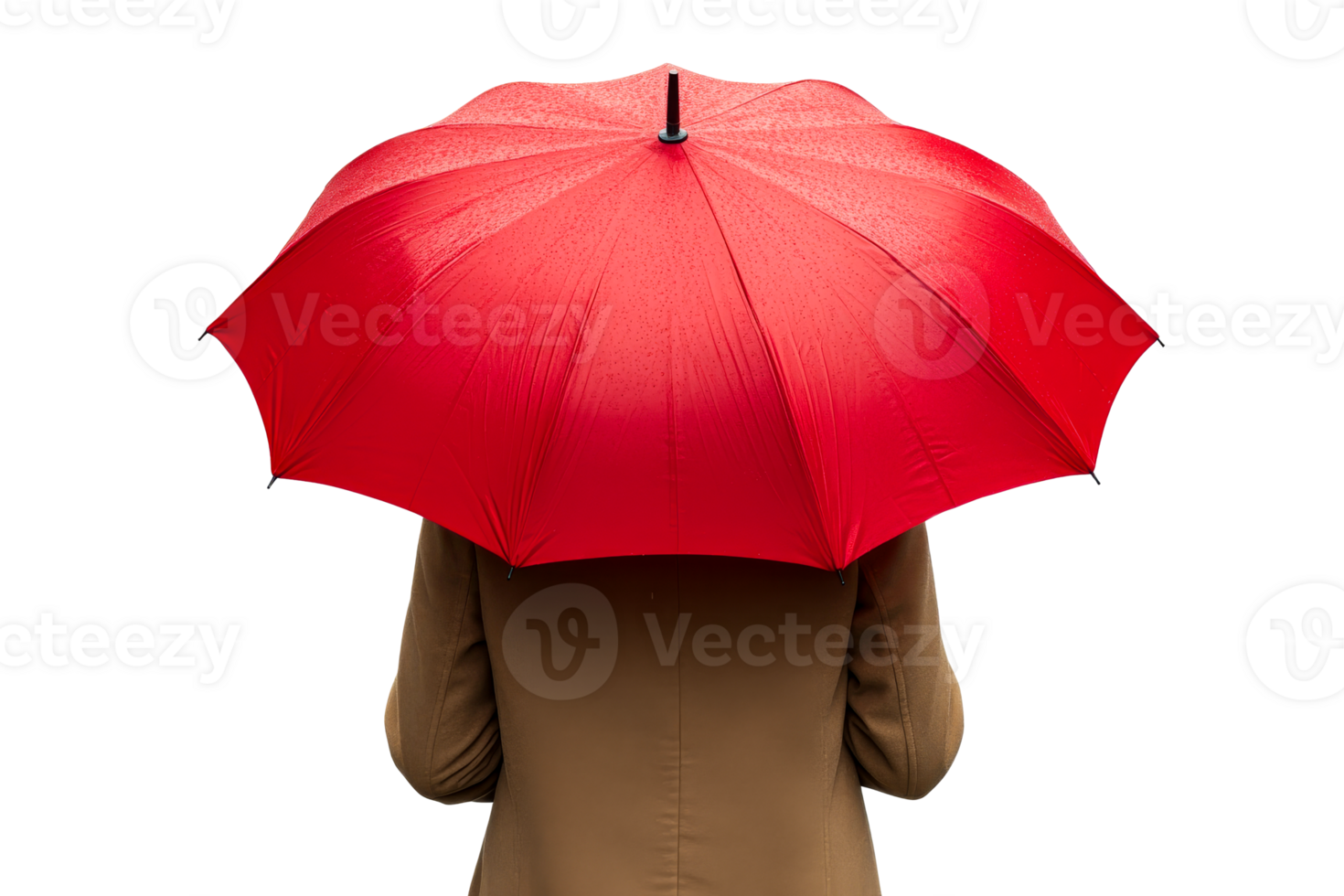 Bright red umbrella held against rain on a gloomy day png