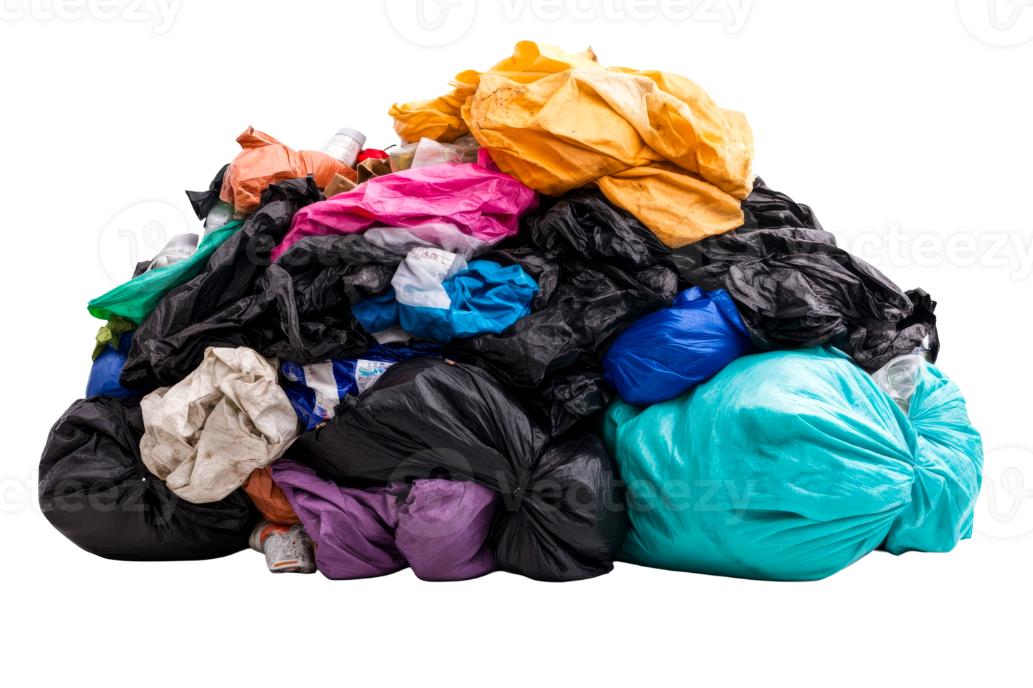Colorful trash bags in various shades on transparent background png