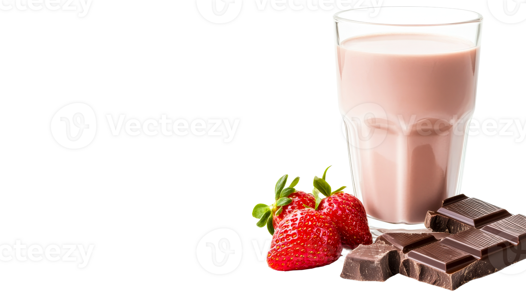 Creamy strawberry and chocolate milkshake in a clear glass png