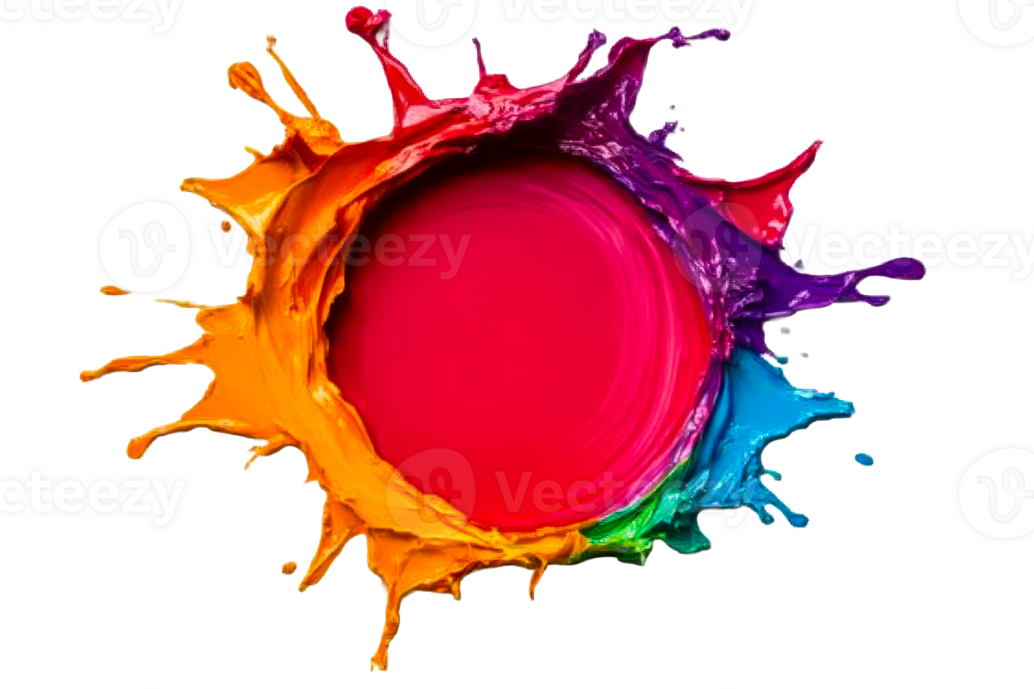 Colorful paint splash creating vibrant art with a circular center png