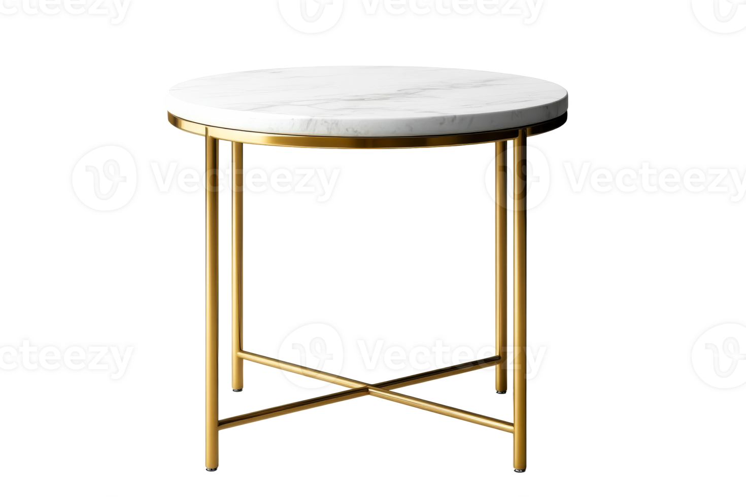 Elegant round table with marble top and gold metal legs png