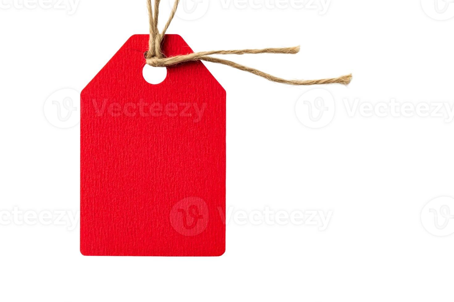 Bright red tag with twine for labeling items or gifts png