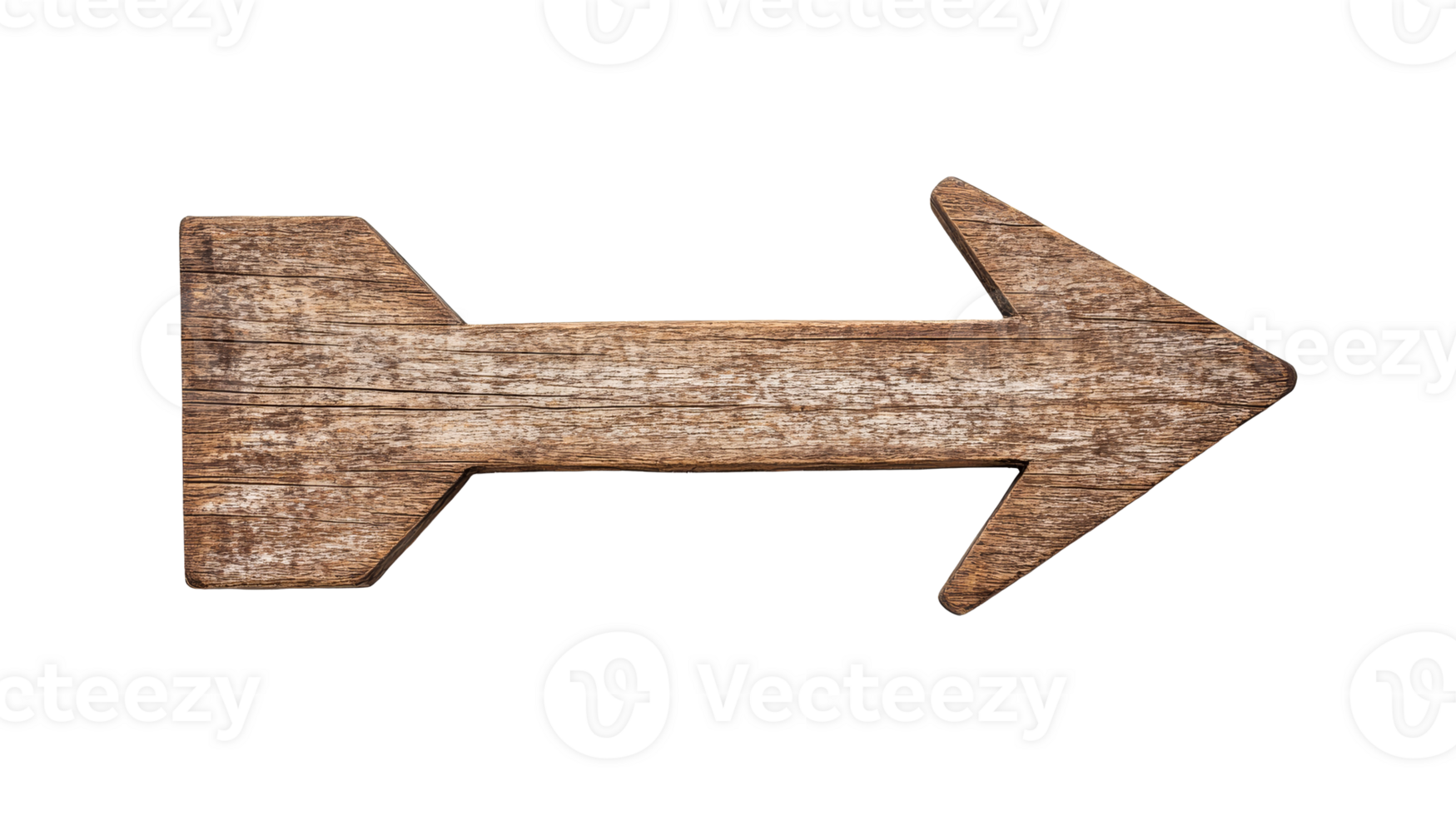 Rustic wooden arrow sign pointing right on transparent background png