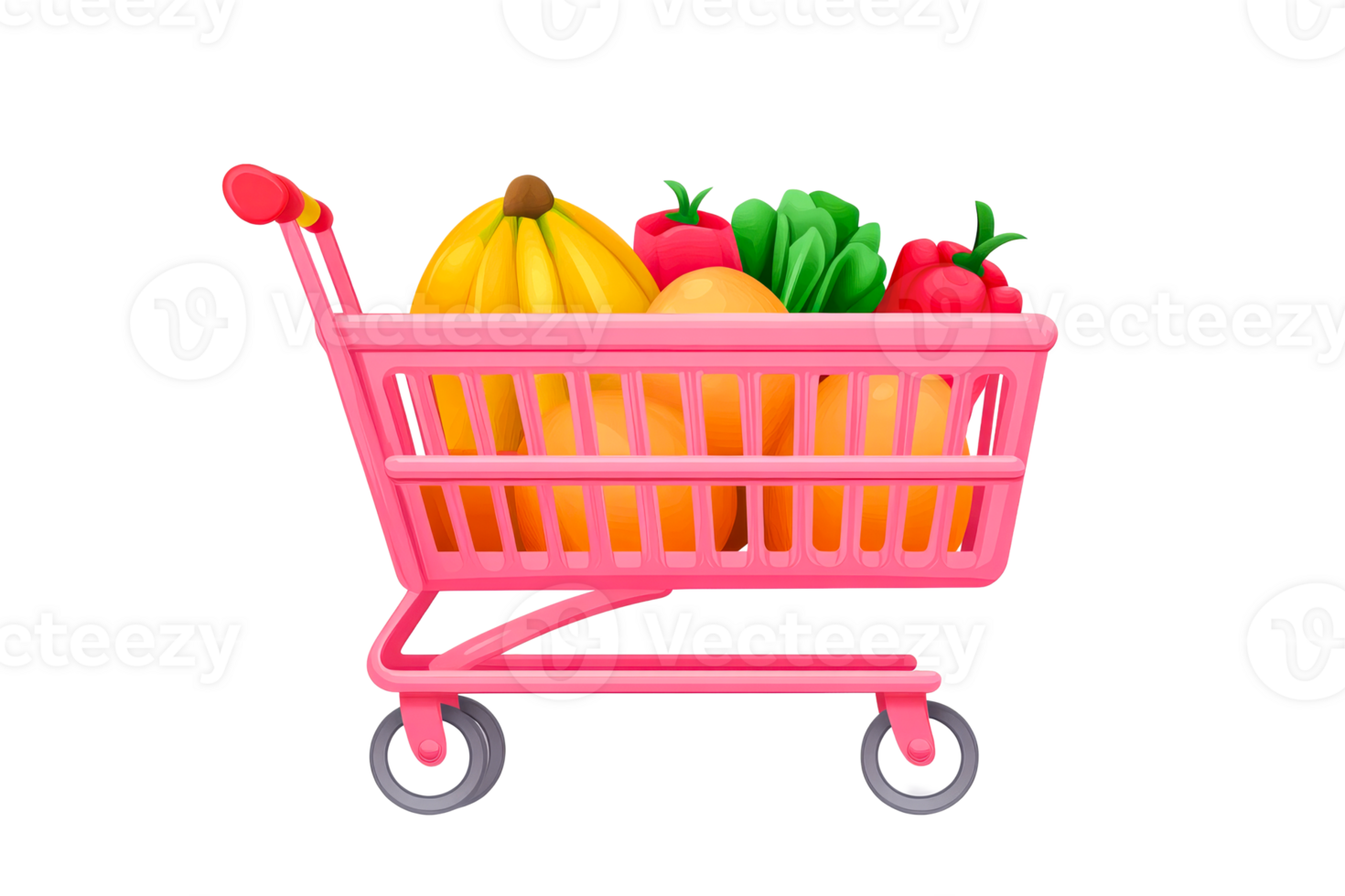 Colorful shopping cart filled with fresh fruits and vegetables png