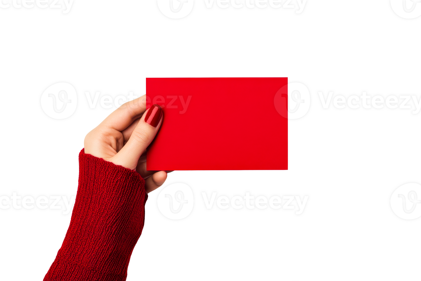 Holding a red card with a cozy sweater on a transparent background png
