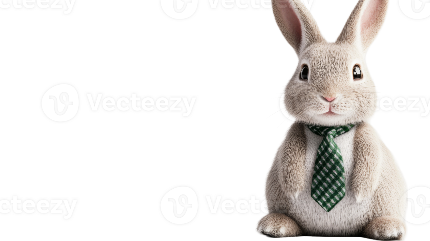 Bunny with necktie, cute animal in a funny style, cut out transparent png