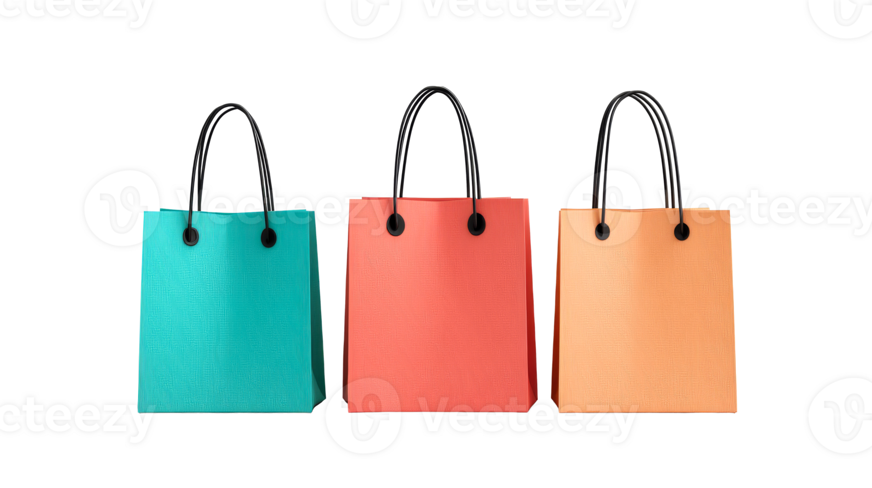 Colorful shopping bags with black handles , cut out transparent png
